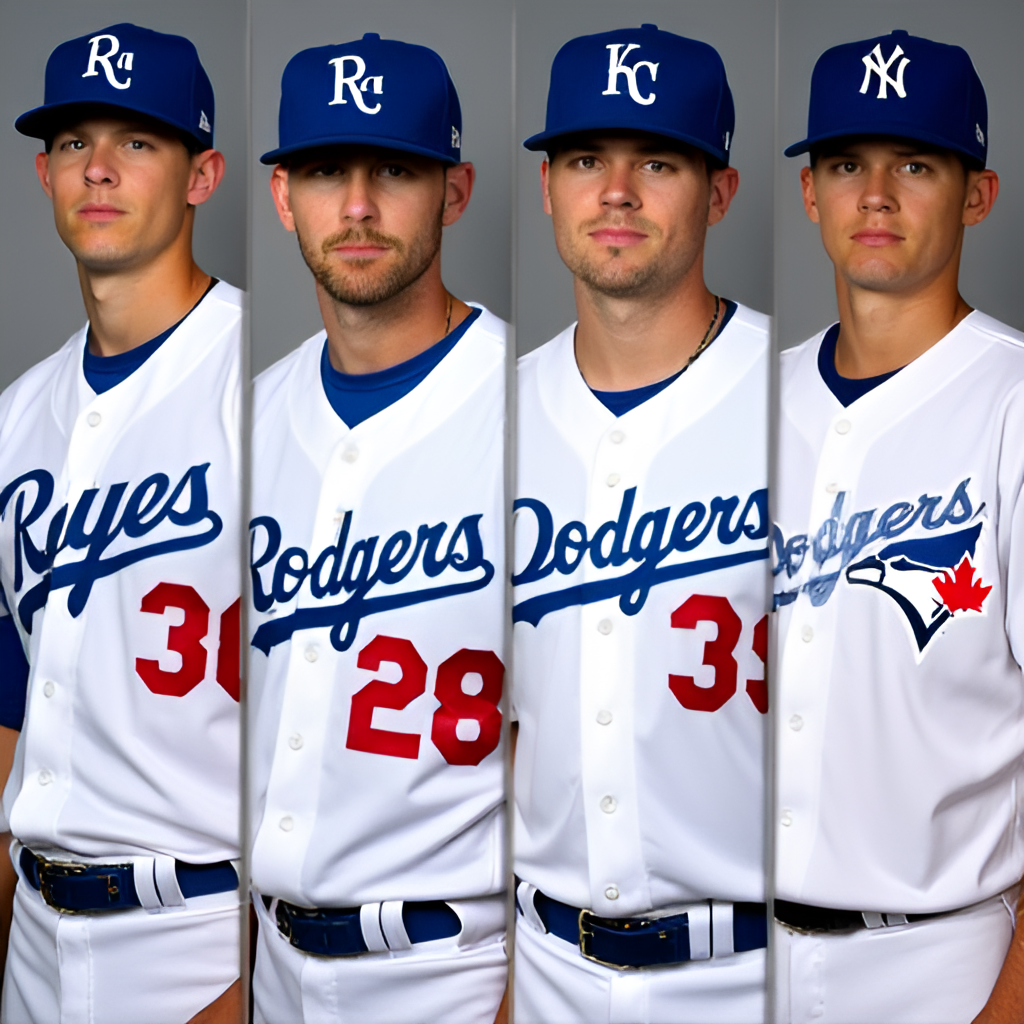 A split image or graphic showing Ryan Yarbrough in the jerseys of the different MLB teams he has played for (Rays, Royals, Dodgers, Blue Jays, Yankees), highlighting his career progression.